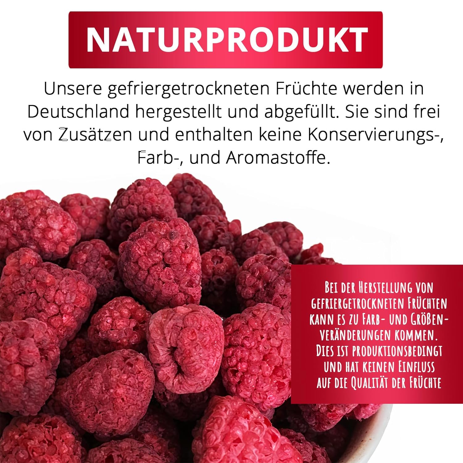 Detalle de Gefriergetrocknete Himbeeren 500g – 100% Frucht, ohne Zuckerzusatz, vegan | Meerbach & Rose