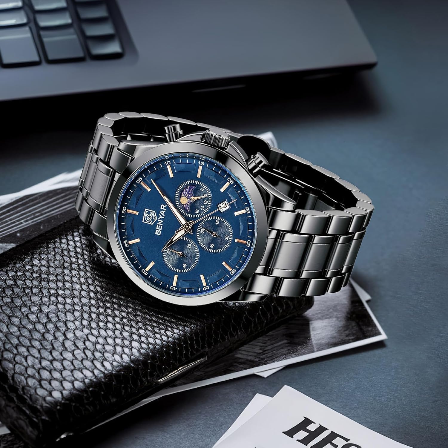 Detalle de BENYAR BY Uhren Herren Chronograph Analog Quarz – Wasserdicht, Datum, Elegante Herrenuhr