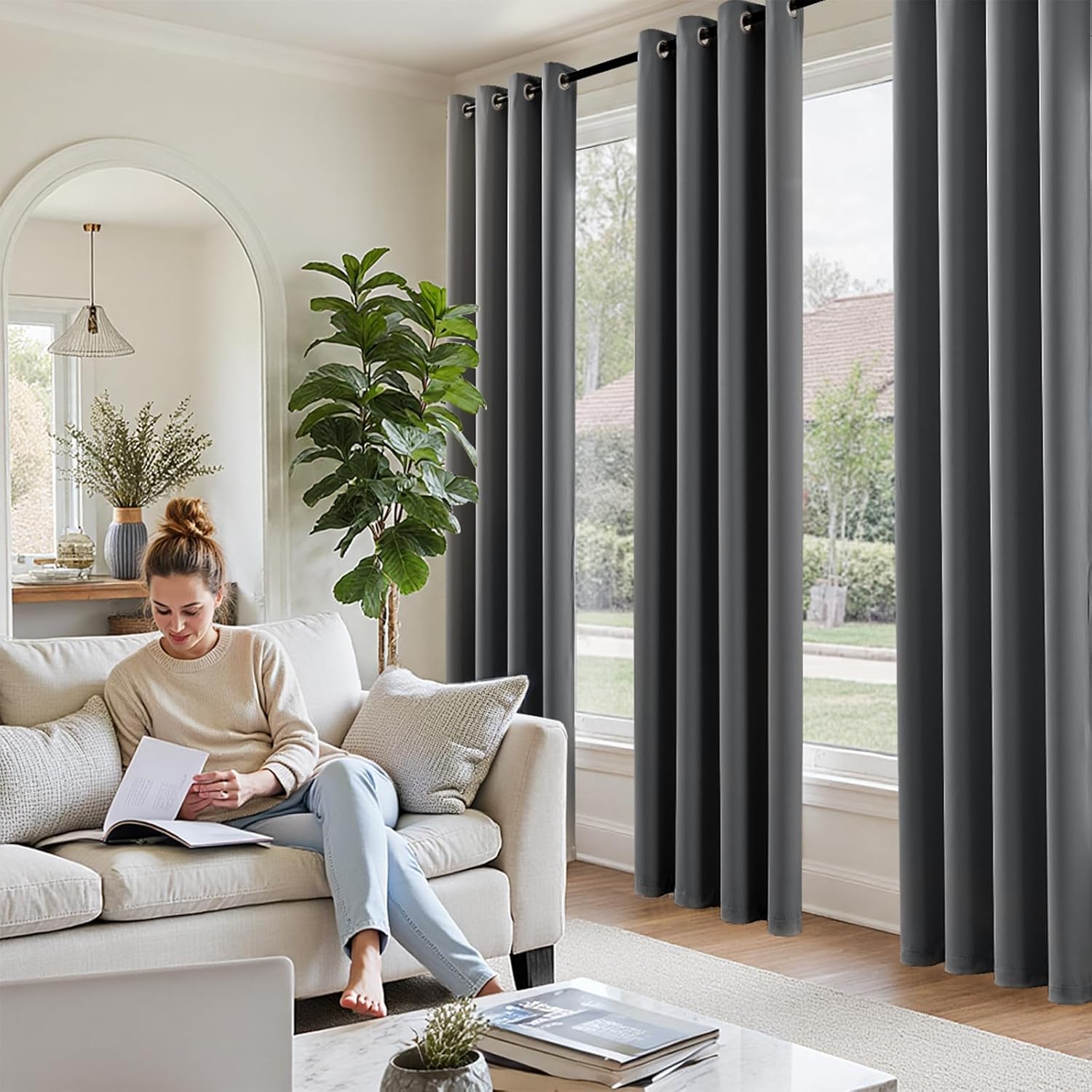 Thumbnail 4 de TOPICK Blackout Grey Thermal Curtains W52 x L84
