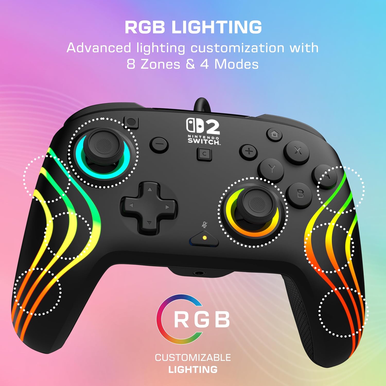Detalle de Turtle Beach Afterglow Nero: controller cablato RGB ufficiale per Nintendo Switch 2