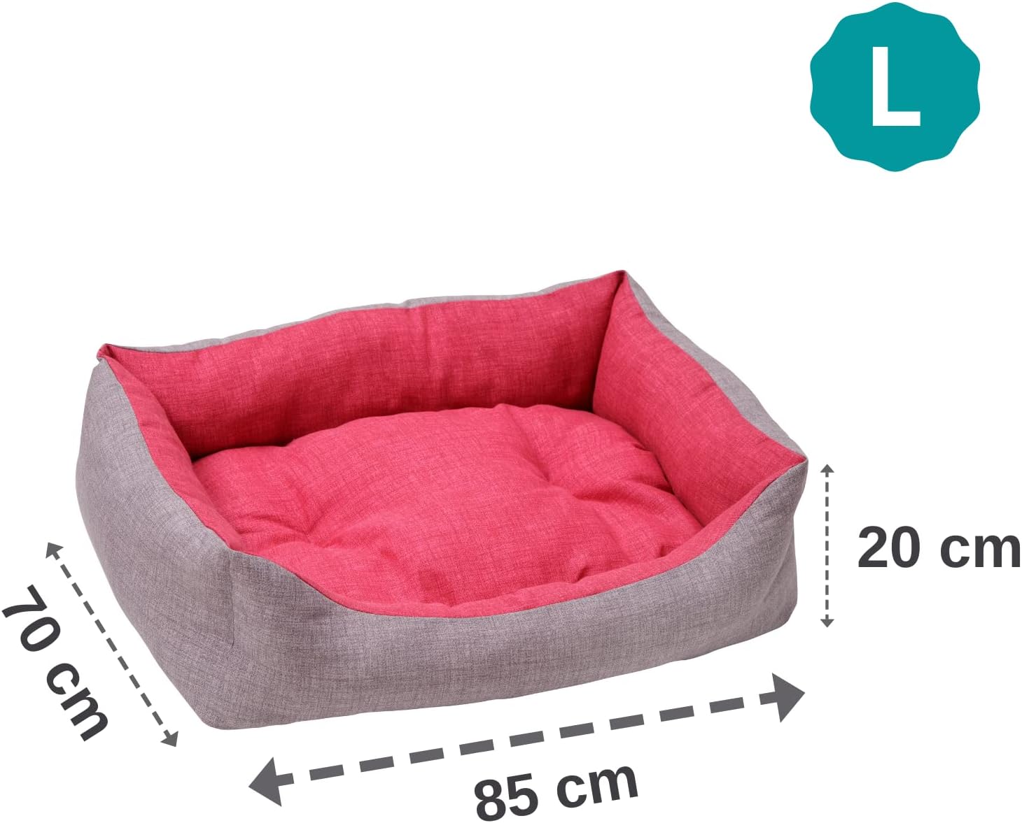 Detalle 2 de Panier rectangulaire Home Lit pour Chien – 70x85 cm, Gris et Bordeaux, label Made in Italie