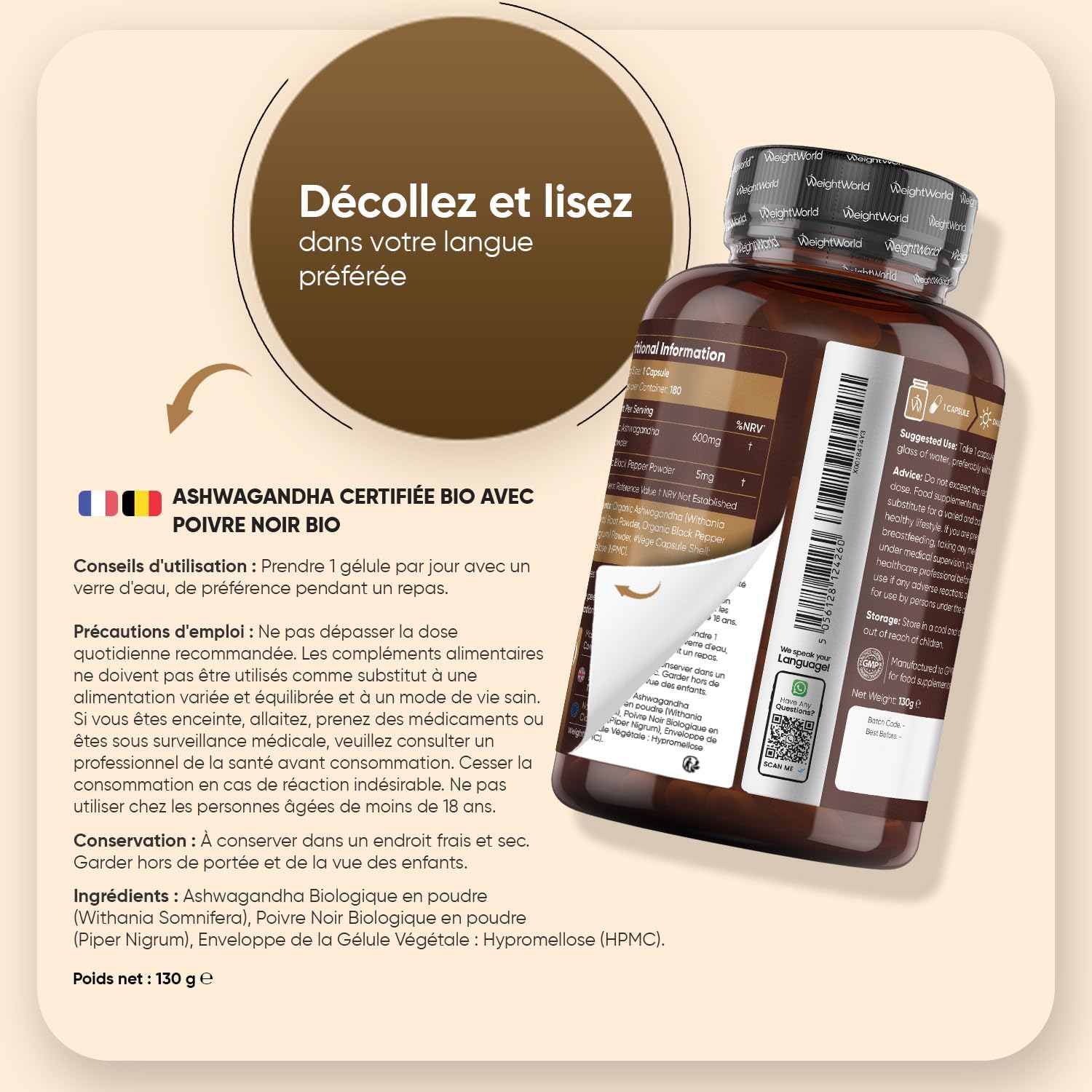 Thumbnail 3 de Ashwagandha Bio 180 Gélules Vegan – Withania Somnifera et Poivre Noir Bio, WeightWorld