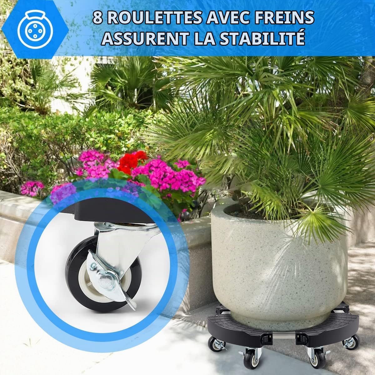 Detalle 2 de TreeGun TG02246 plantenroller, verstelbaar en met 8 vergrendelbare wielen
