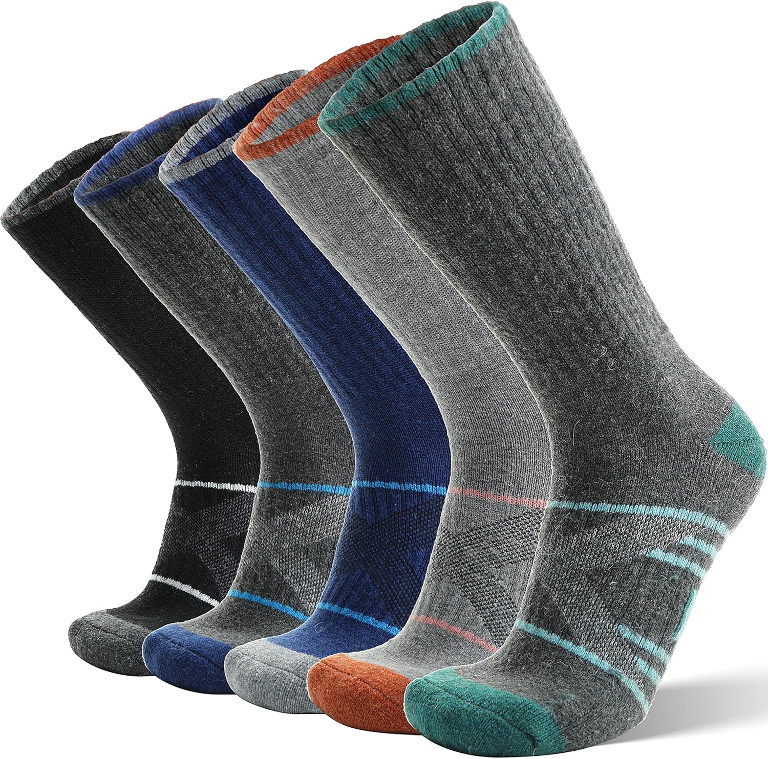Detalle de ANTSANG Merino Wool Hiking Socks, 5-Pair Crew Boot Socks with Targeted Cushion