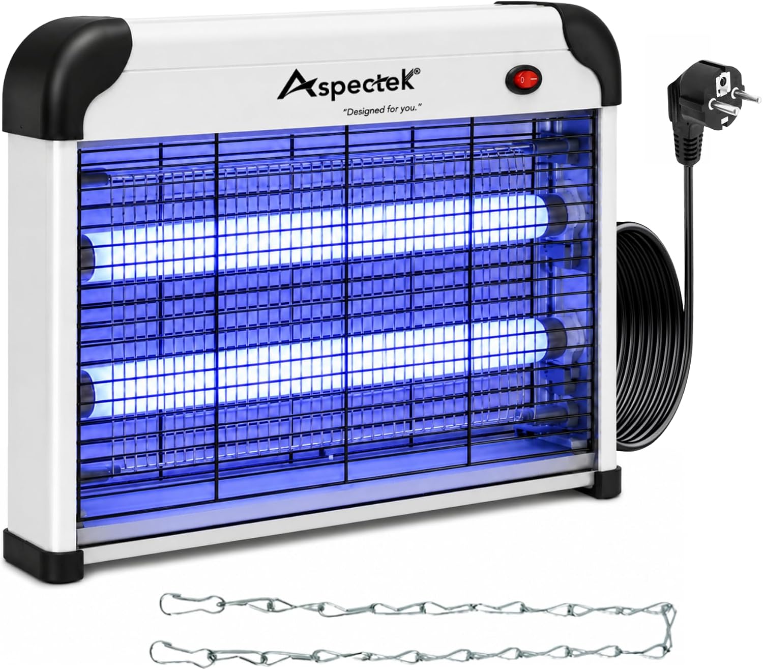 Aspectek Tue-Insectes Électrique 20W sans Ampoules – Lampe UV Anti-Moustiques pour Intérieur et Extérieur (Couvert) avec Bac Amovible