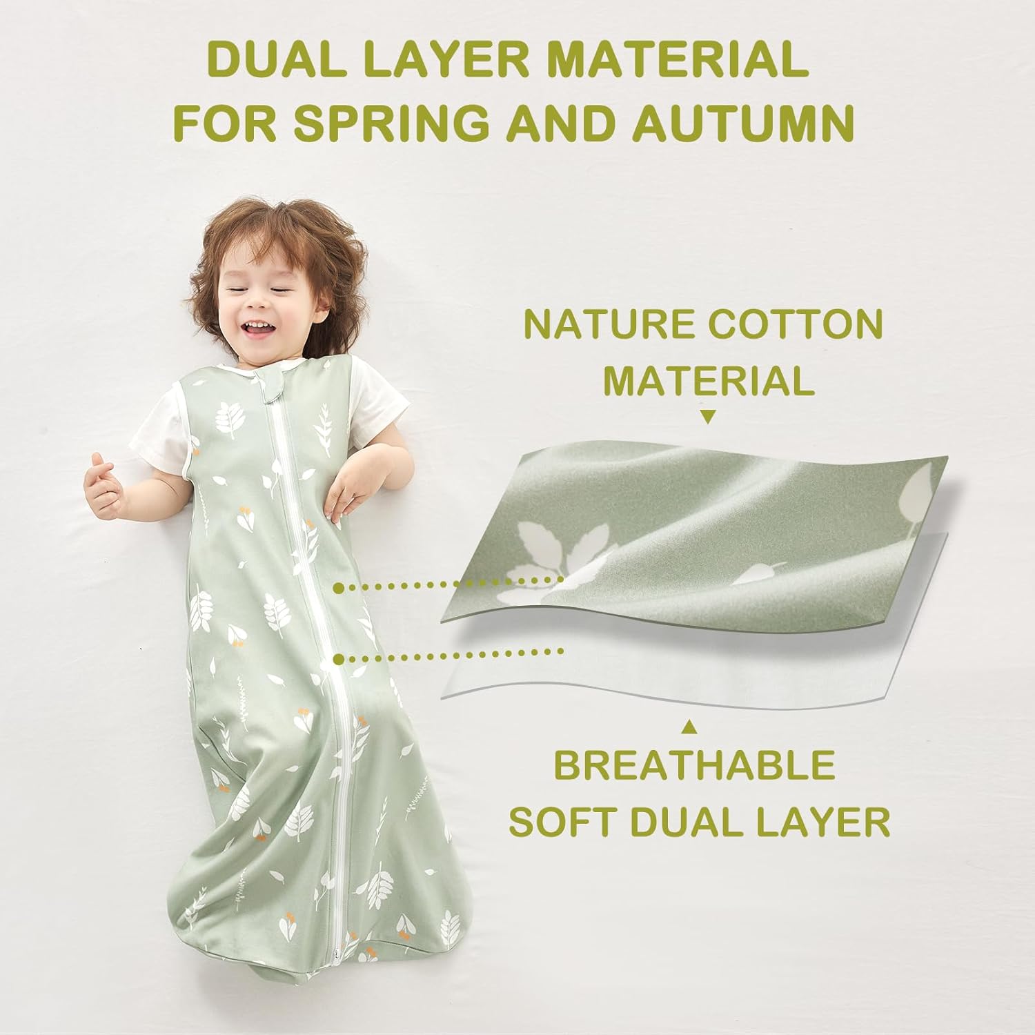 Thumbnail 2 de Nivolltha Super Soft 1 TOG Baby Sleeping Bag – 100% Cotton, Safe Spring & Autumn Sleep Sack (0-6 Months) – Foliage