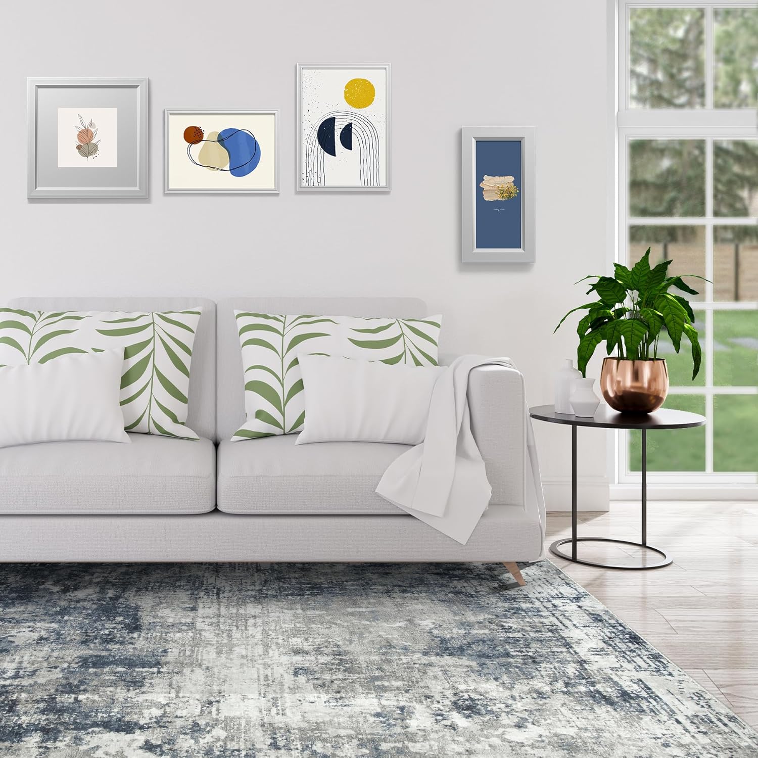 Thumbnail 2 de 8x10 Area Rug for Living Room - Washable, Non-Slip, Blue Grey Abstract
