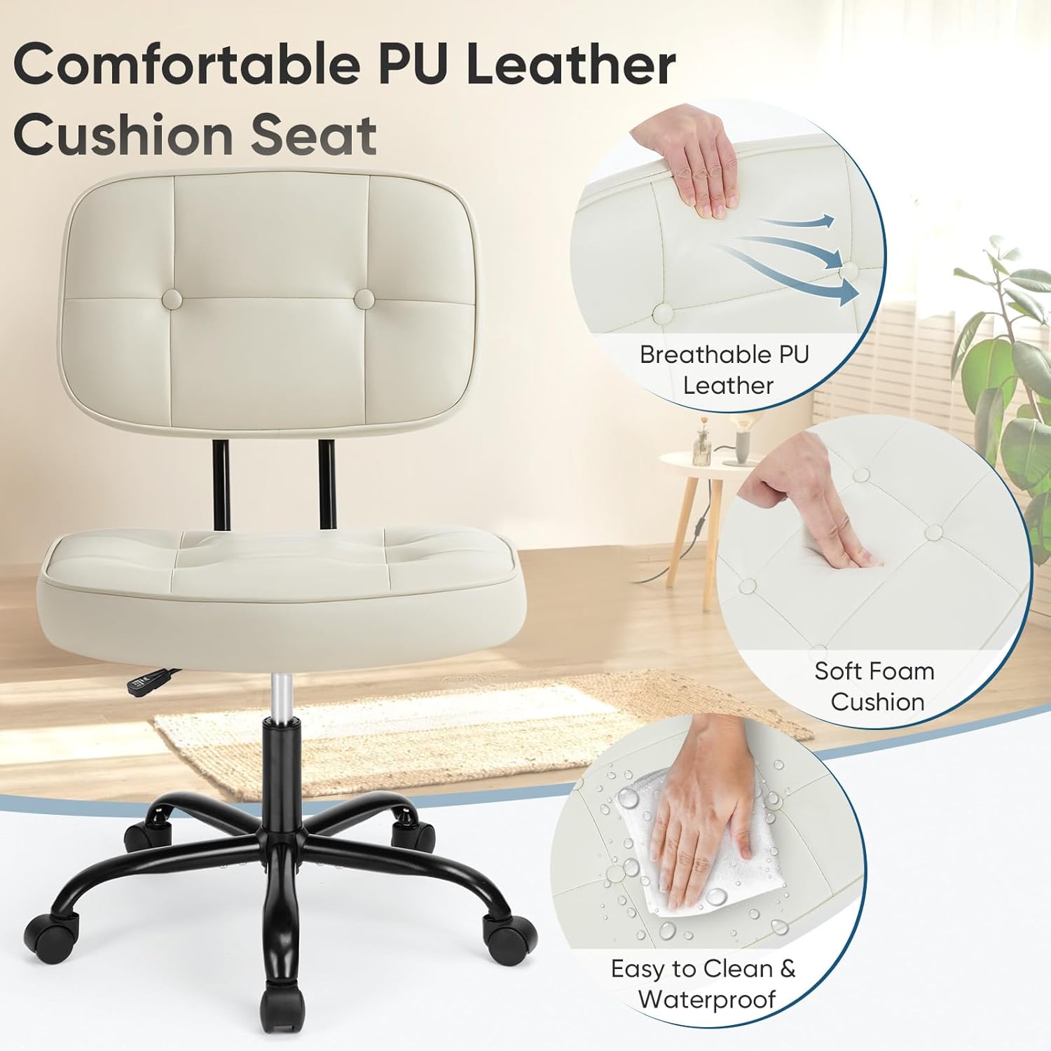 Detalle 2 de DUMOS Armless Office Chair in PU Leather