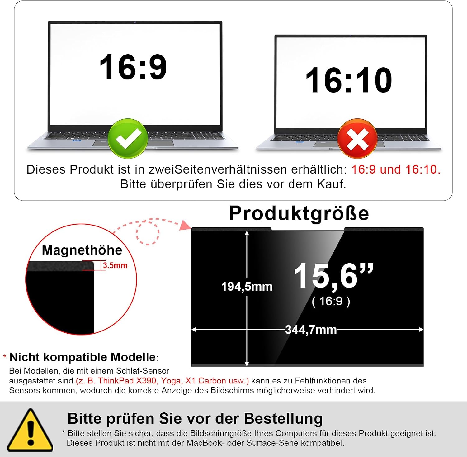 Thumbnail 1 de STARY magnetische Sichtschutzfolie für 15,6 Zoll Laptop – Blendschutz, Blaulicht-Filter, abnehmbar