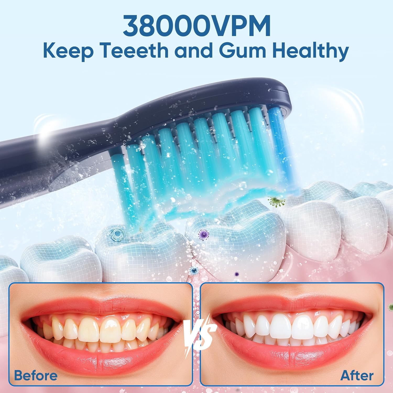 Thumbnail 2 de Yoomue Sonic Electric Toothbrush (Adults & Kids) in Navy Blue with 8 Replacement Heads