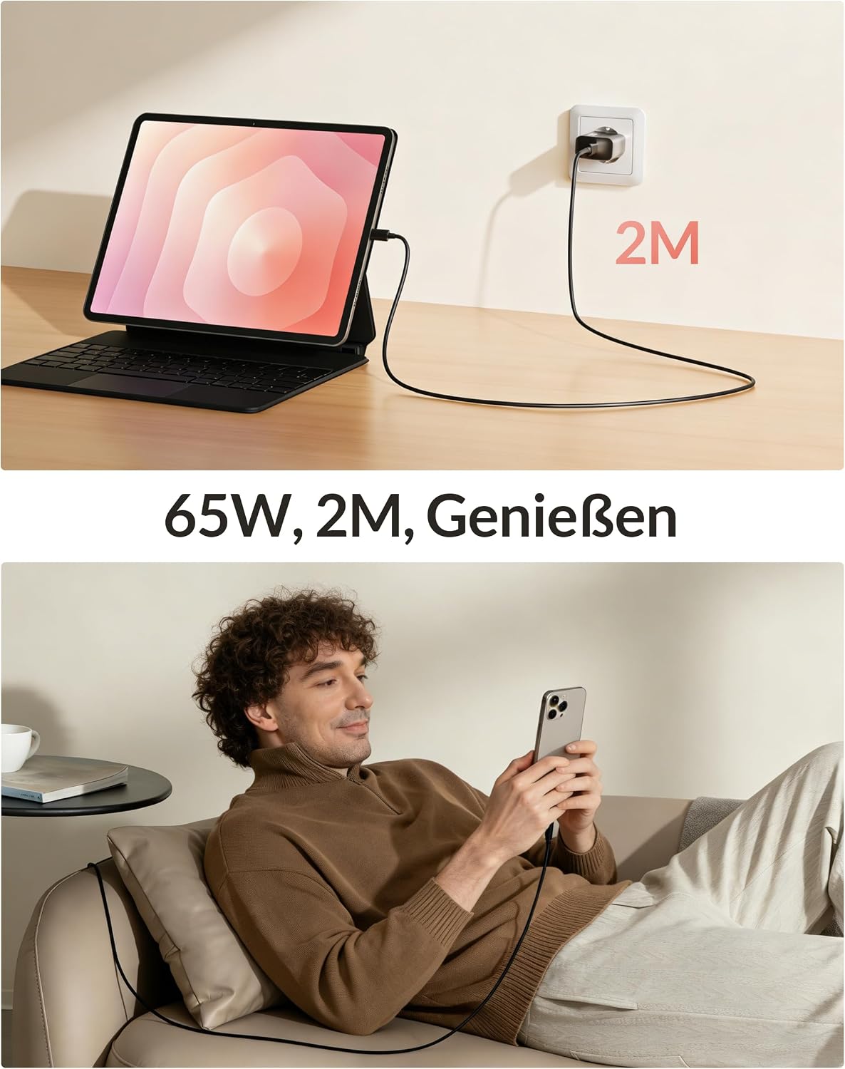 Thumbnail 2 de 65W USB‑C Schnellladegerät mit 2x 2 m Kabel – Samsung S26/S25/S24/S23 Ultra kompatibel