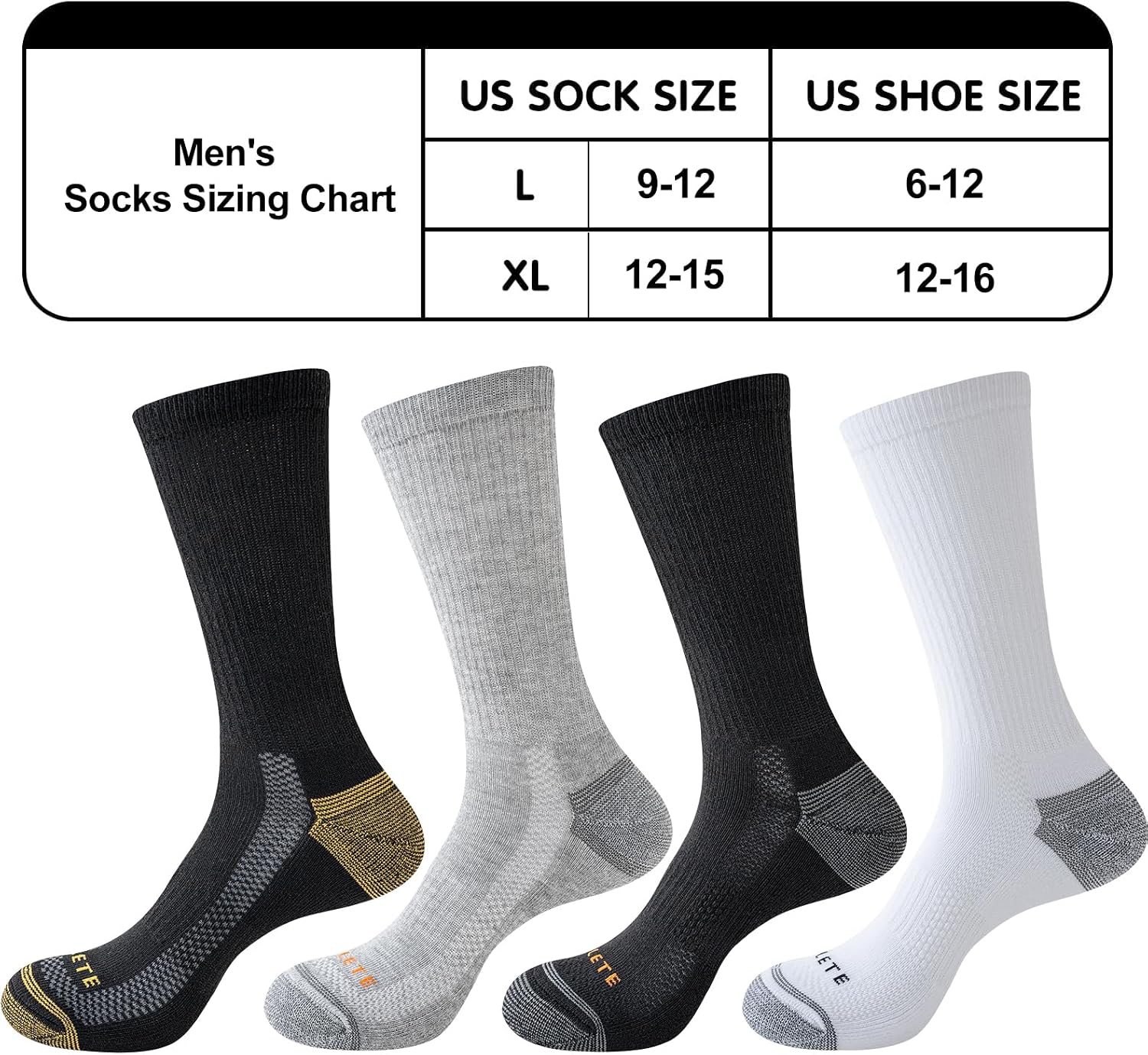 Detalle de JOYNÉE Mens Athletic Crew Socks (5/10 Pairs) Lightweight Cushioned Breathable Work & Running Socks