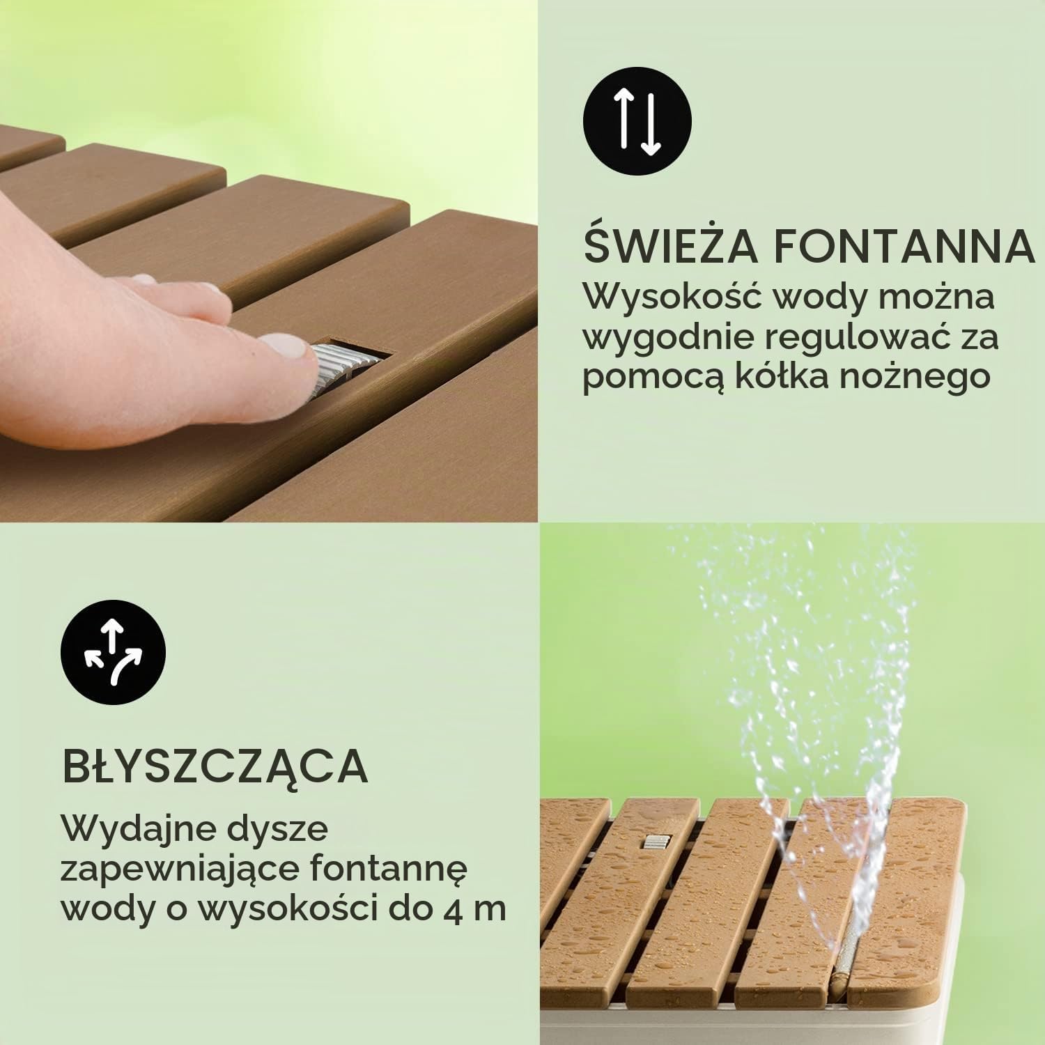 Detalle de blumfeldt mobilny prysznic ogrodowy do gruntu, podstawa WPC, strumień 4 m