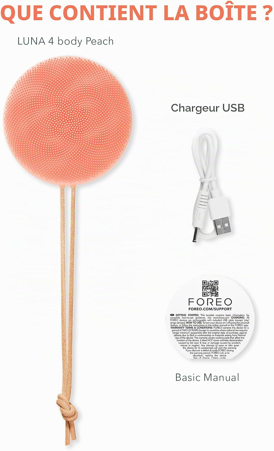 Detalle 2 de FOREO LUNA 4 body Peach Perfect : brosse exfoliante corps en silicone, pratique et étanche