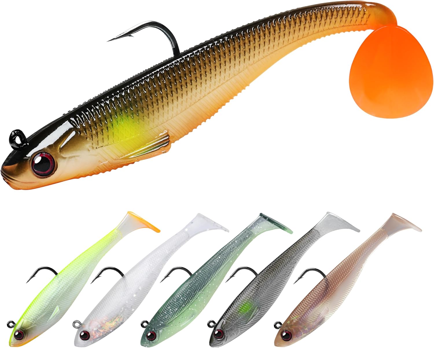 TRUSCEND Shadtale Soft Fishing Lures with BKK Hooks – Easy Catch Trembly Sinking & Vibrating Swim
