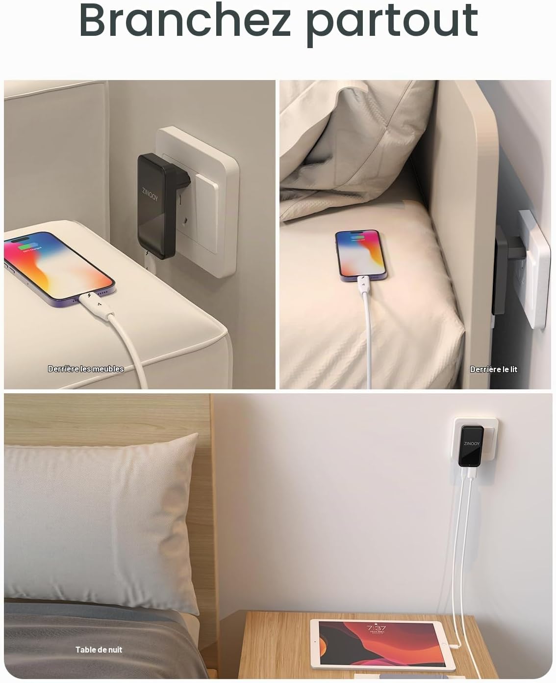Detalle 1 de Zinooy 35 W USB-C-oplader met USB-A, twee poorten en plat ontwerp