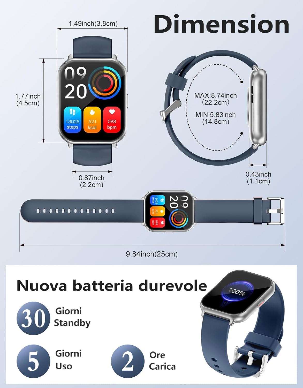 Detalle 2 de RUIMEN Smartwatch Bluetooth 1,85”