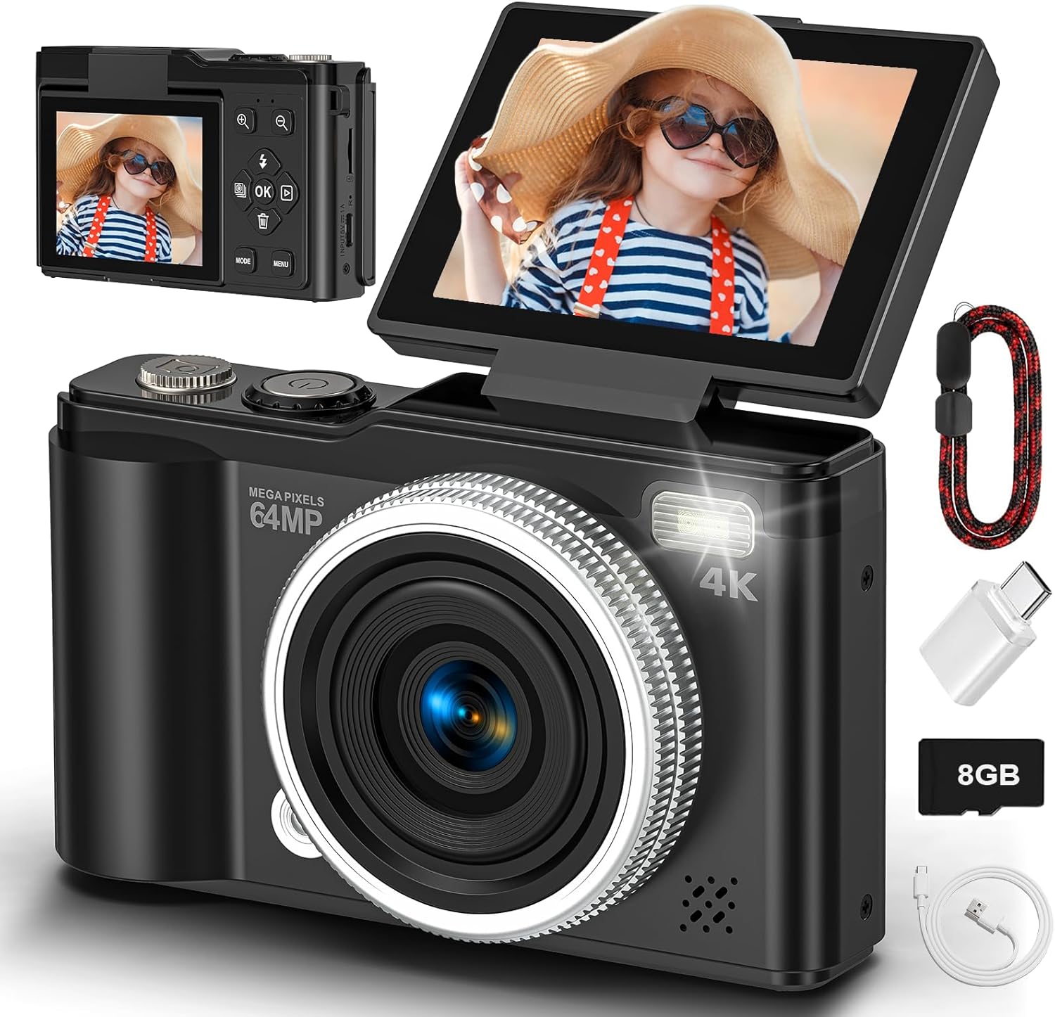 Detalle de Digital camera with 4K 64MP, 180° flip screen | Compact Autofocus & Macro