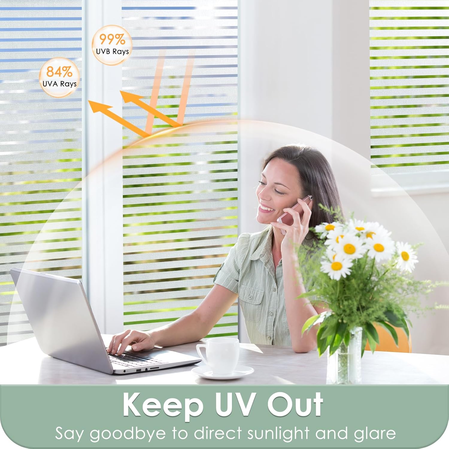 Thumbnail 3 de rabbitgoo Privacy Window Film (Frosted Stripe Pattern) Static Cling Glass Sticker for Glass Windows, 44.5 x 200 cm