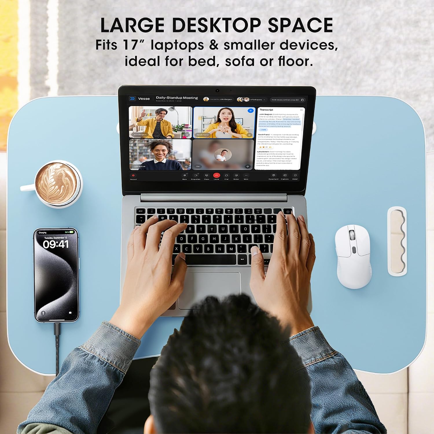 Detalle 2 de Frpufi LD003 23.6-Inch Folding Wood Lap Desk with Cup Holder, Blue