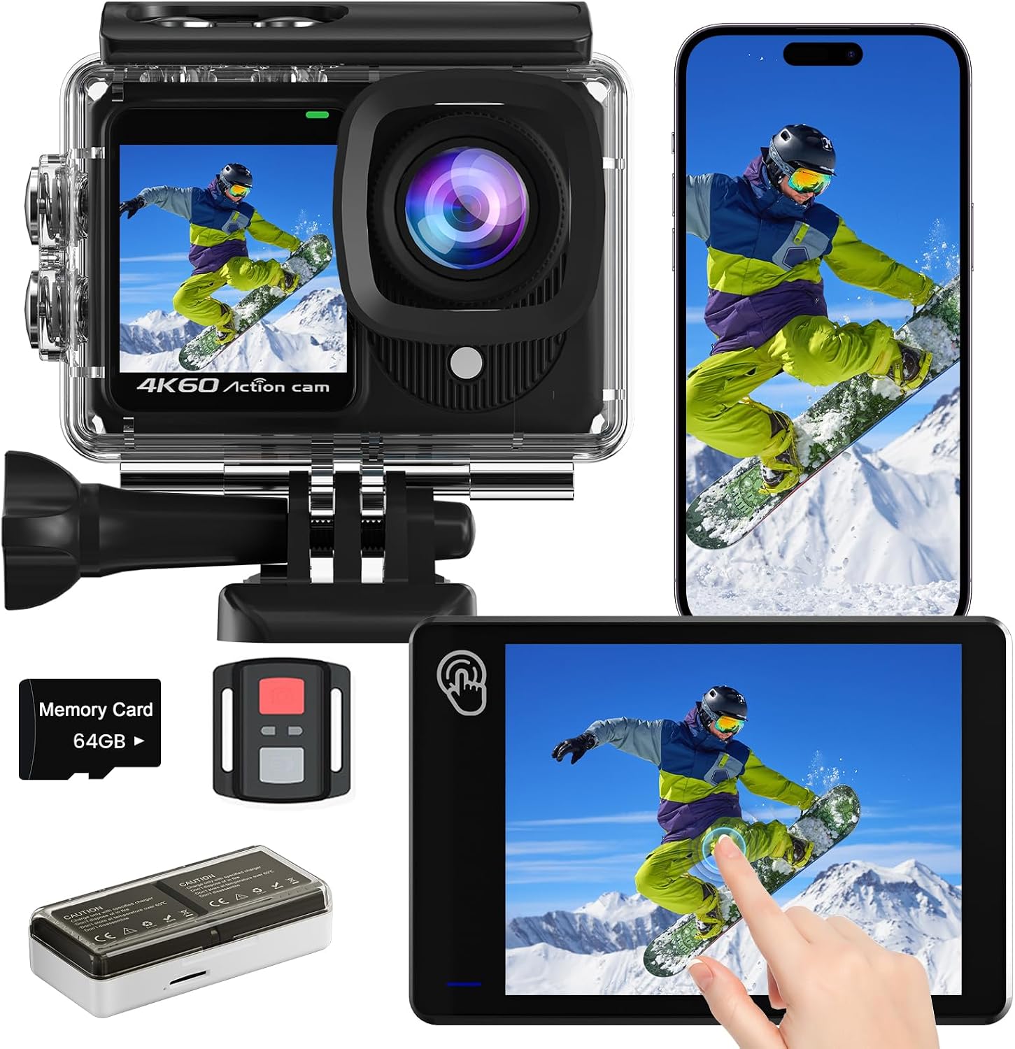 Thumbnail 6 de TIMNUT Touchscreen 4K60FPS Action Cam mit Dual-Screen, 40 m Unterwasserkamera und 8X Zoom