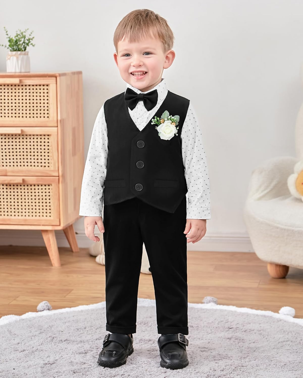 Detalle de ZOEREA Baby Jungen Gentleman Anzug 0-18 Monate – Hemd, Fliege, Weste, Korsage und Hosenträger