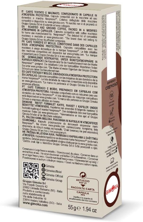 Detalle 2 de Gimoka Capsule Compatibili Nespresso Gusto Cremoso – 100 capsule