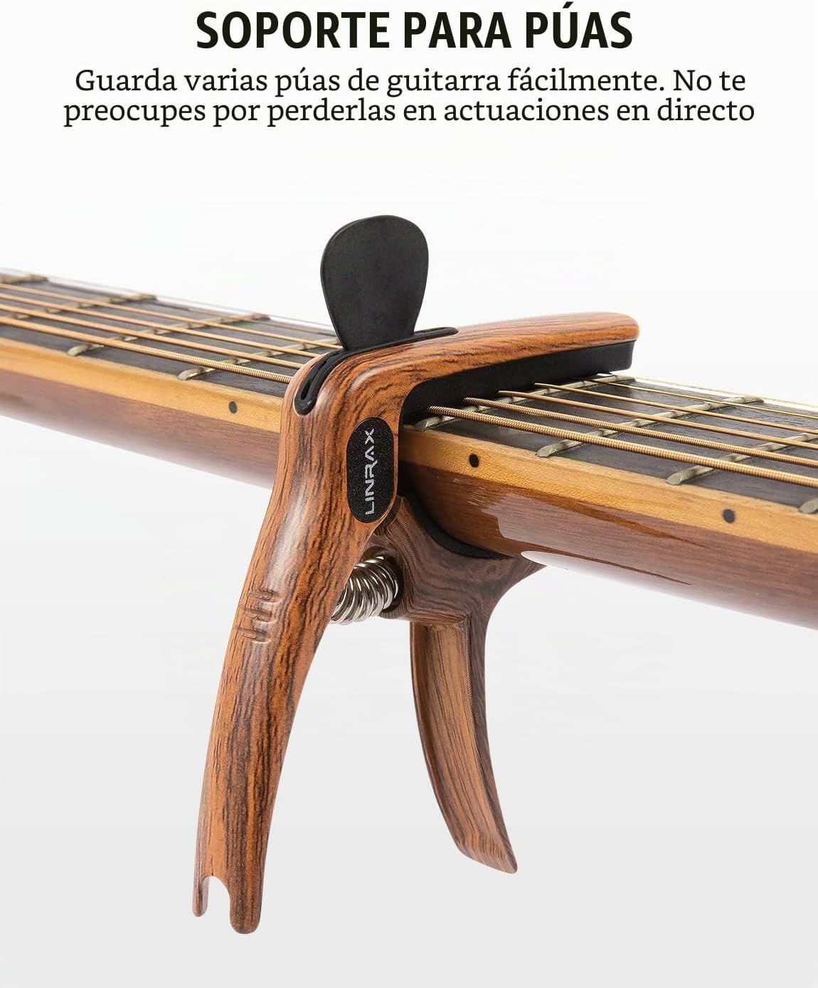 Detalle de Linrax C1 Cejilla Guitarra 3 en 1 con Soporte para Púas y Extractor de Puentes