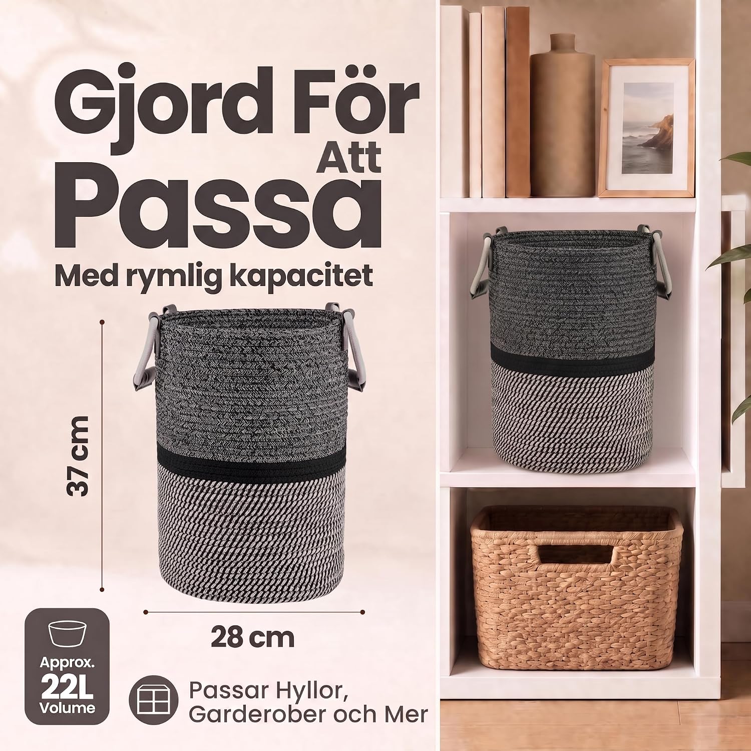 Thumbnail 2 de Feluna® förvaringskorg i raffia, 22 liter, hopfällbar med handtag