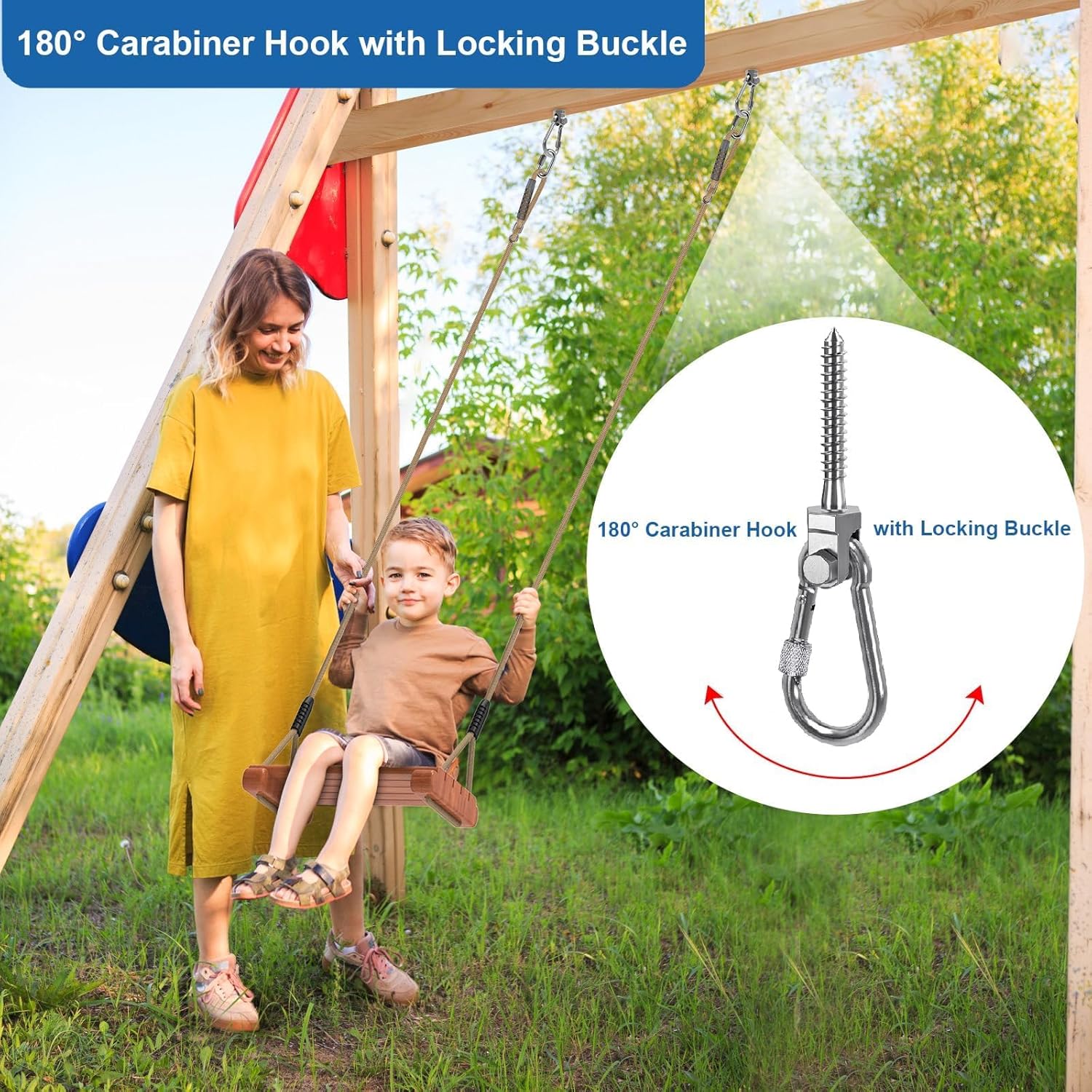 Thumbnail 2 de BeneLabel 4er Schaukelhaken für Holzbalken M10 x 68 mm (inkl. Karabiner, drehbar) – Deckenhalterung für Hängesessel & mehr