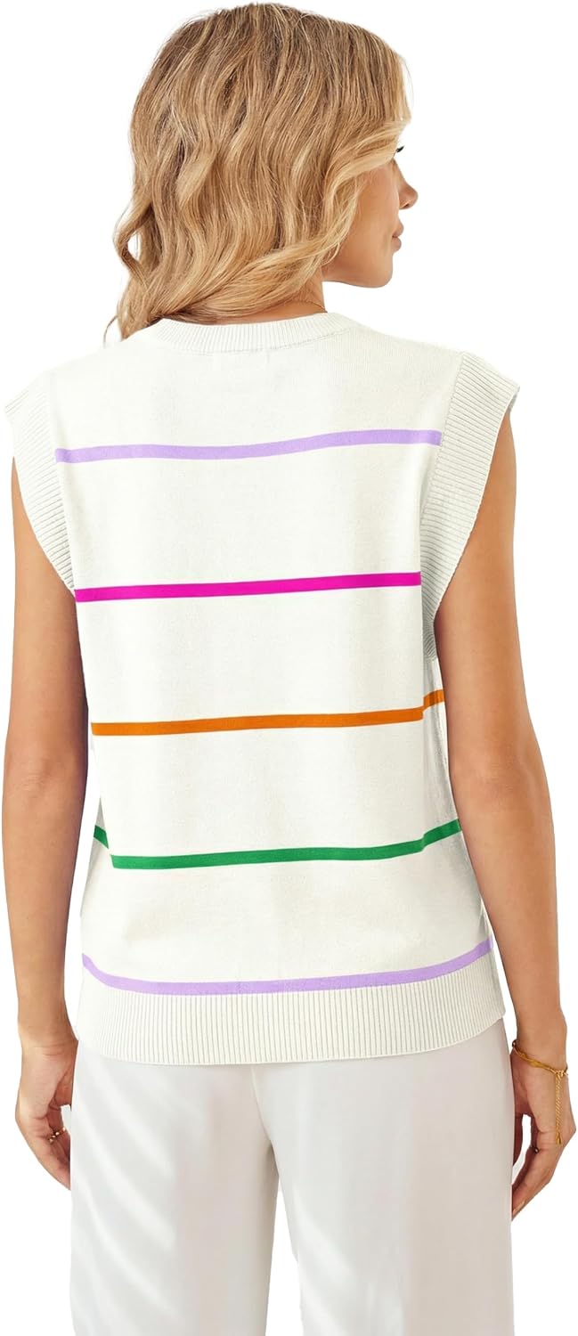 Detalle 2 de WIHOLL Women's Tank Tops: Lightweight Summer Knit with Crew Neck and Ribbed Cap Sleeves