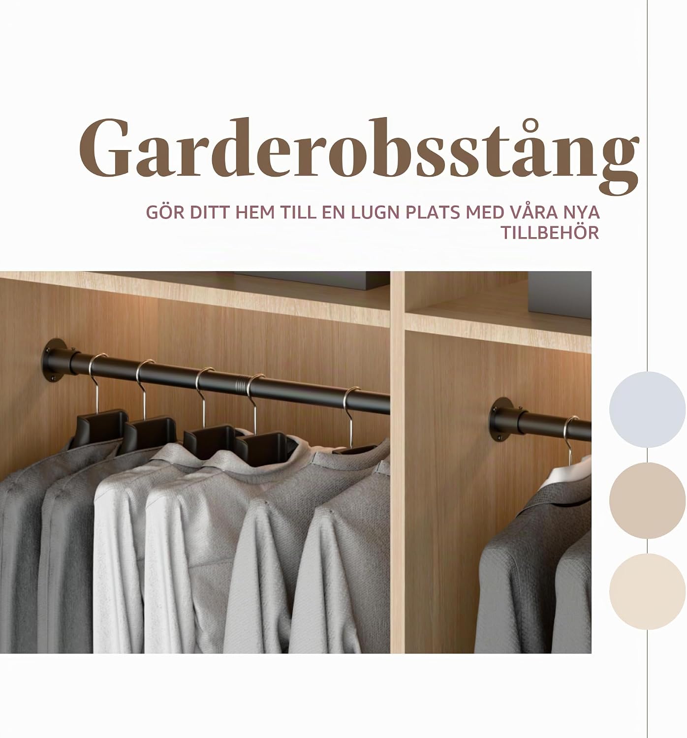 Detalle 2 de Venwemong utdragbar klädstång 110–270 cm i svart metall, Ø 32 mm
