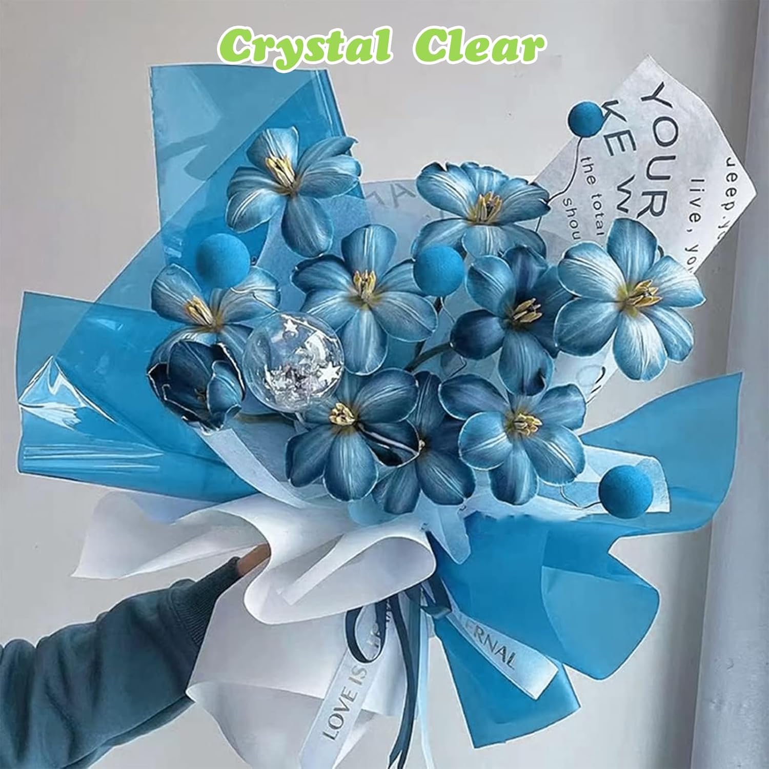 Thumbnail 3 de 43 cm x 30 m blaue Klarsicht-Cellophanfolie (3 Mil) – transparente Geschenkverpackung für Körbe, Blumen und Snacks