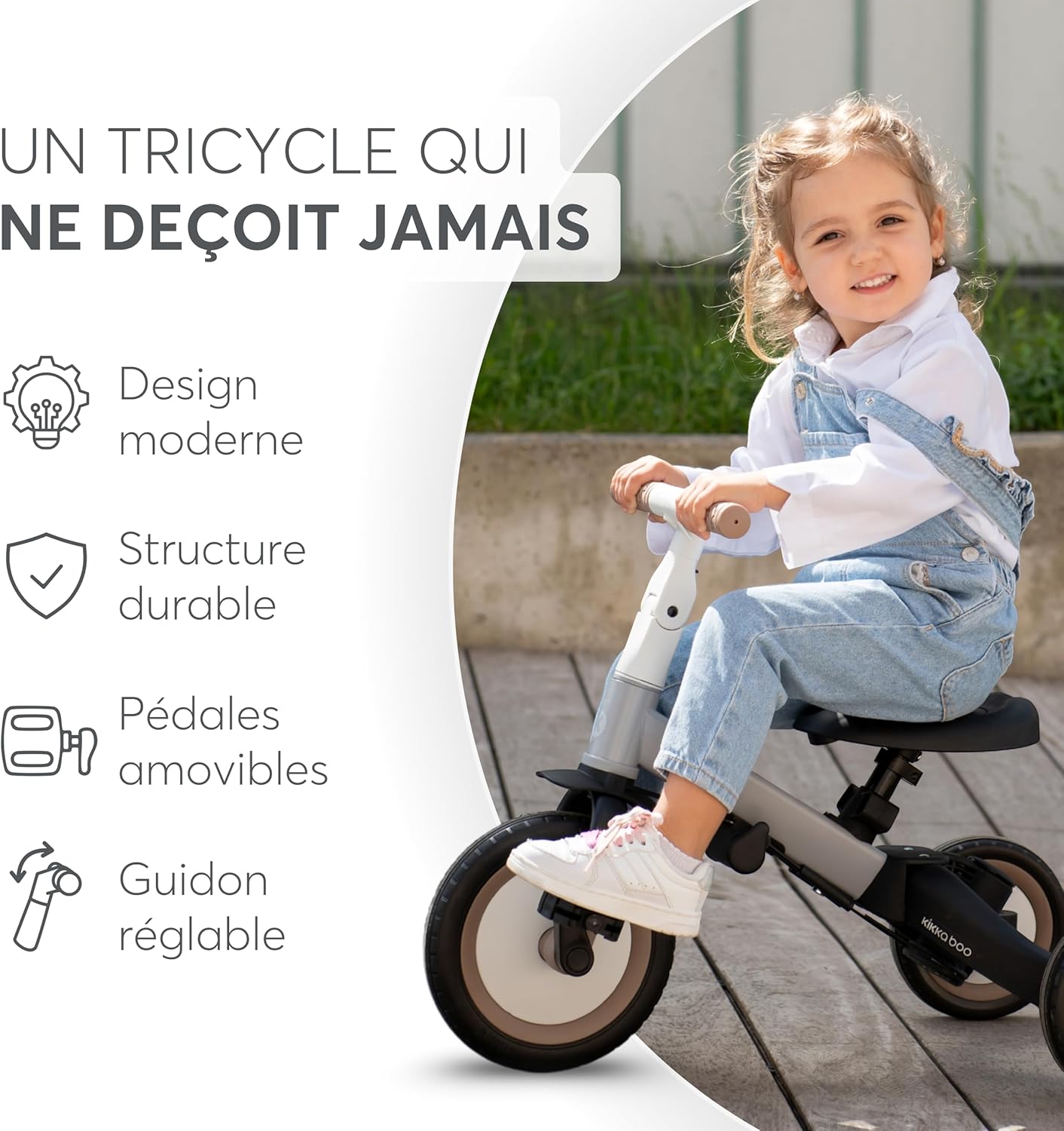 Detalle de KikkaBoo Tricycle Bébé Évolutif 5 en 1 Flip — Vélo enfant 1 à 5 ans, version Noir