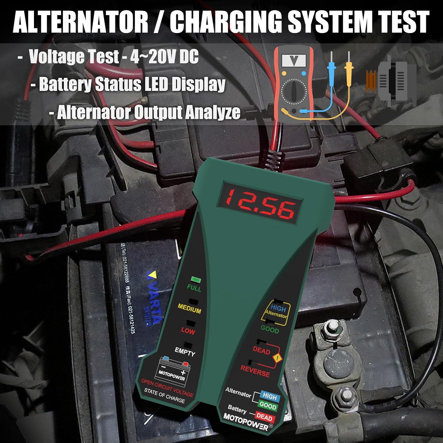 Detalle 2 de MOTOPOWER 12V Digital Battery Tester 4–20V