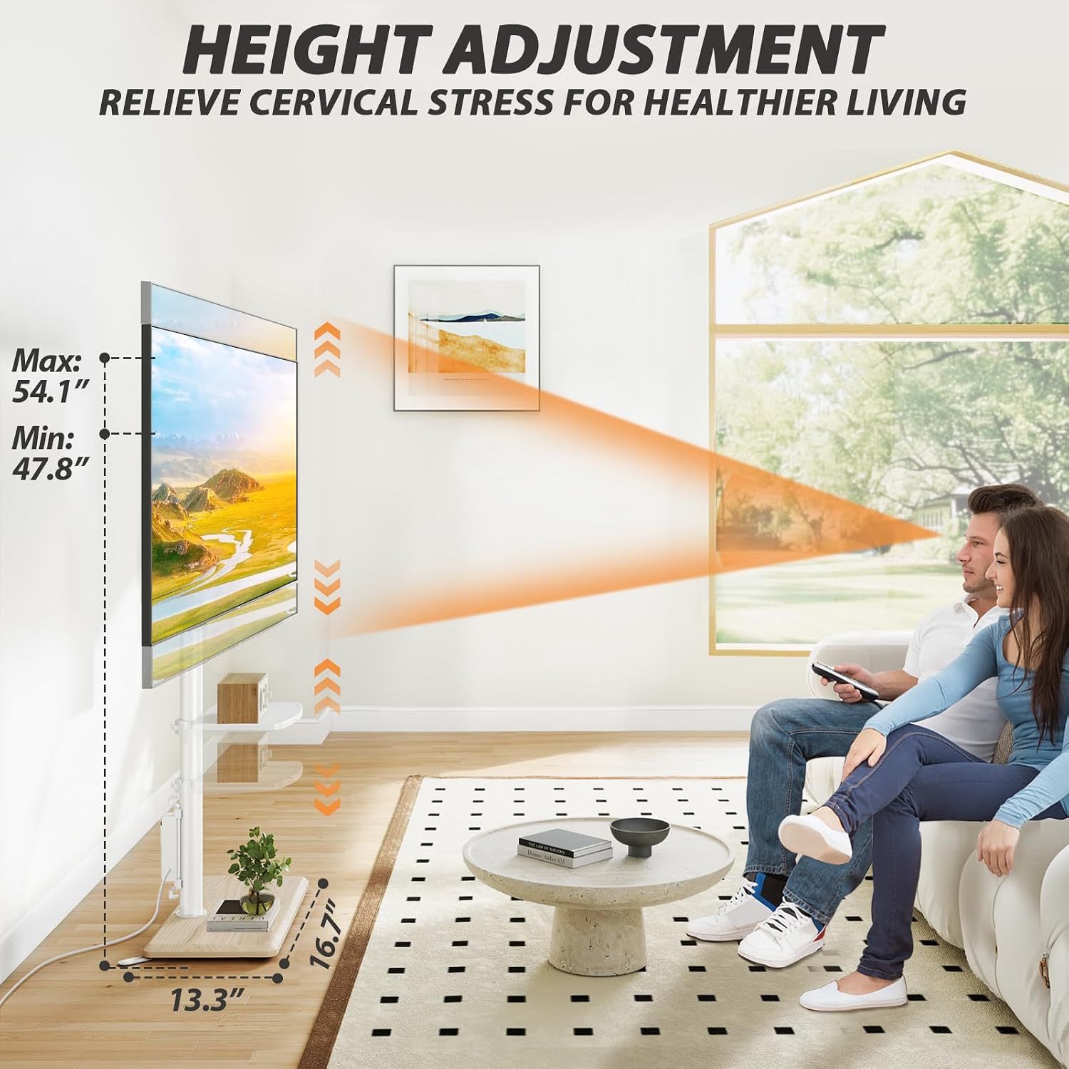 Thumbnail 4 de TVON Floor TV Stand with Power Outlet for 32-65 inch TVs up to 88 lbs