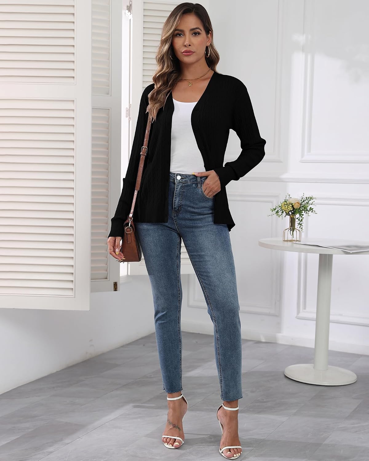 Thumbnail 4 de YUNDAI Cable Knit V Neck Cardigan
