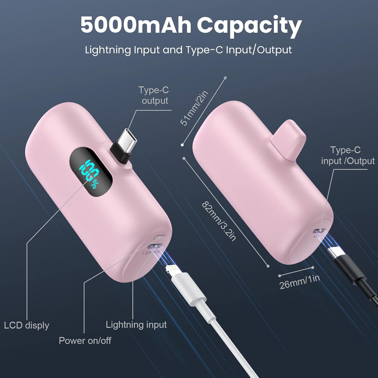 Detalle de Feob HX45X2 Mini USB-C Power Bank, 5,000mAh with LCD Display