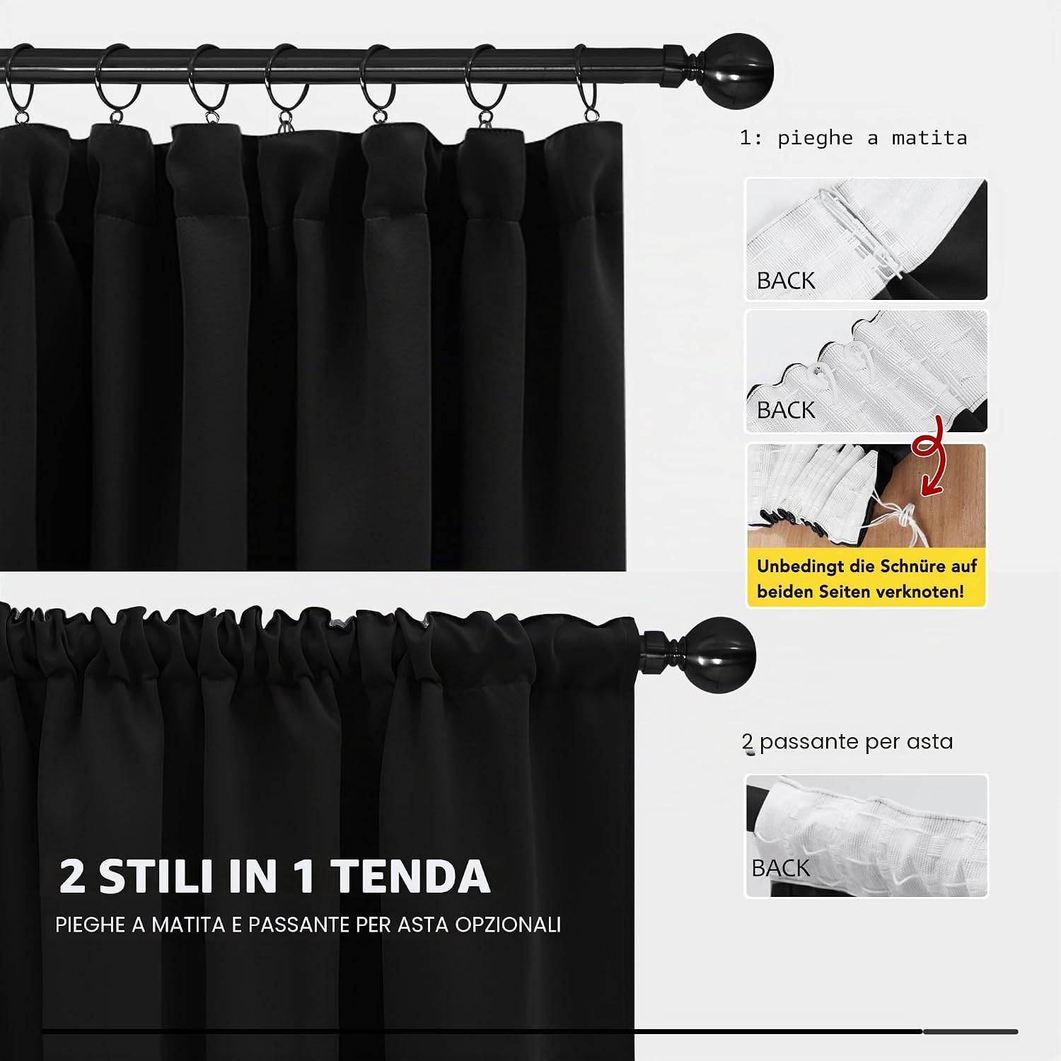 Thumbnail 5 de Deconovo Tende Oscuranti per Camera da Letto 2 Pezzi, 140x200 cm, Nero – oscuranti termiche plissettate