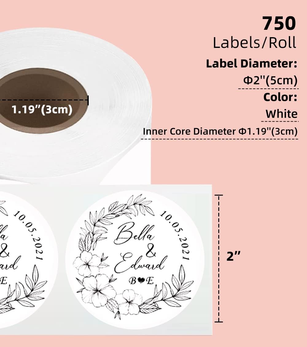 Thumbnail 2 de Phomemo Lot de 750 Étiquettes Rondes Blanc – Ø50 mm, adhésif robuste, pour imprimantes thermiques (4 pouces) compatibles MUNBYN, Phomemo, Polono et plus