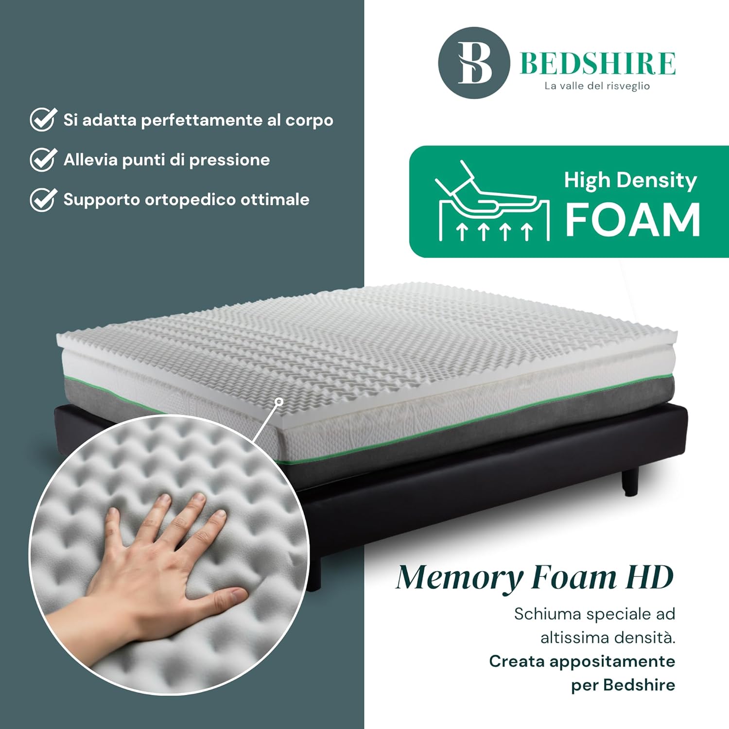 Thumbnail 5 de Bedshire Topper Matrimoniale 160x190 – Memory Foam HD 6 cm, Made in Italy