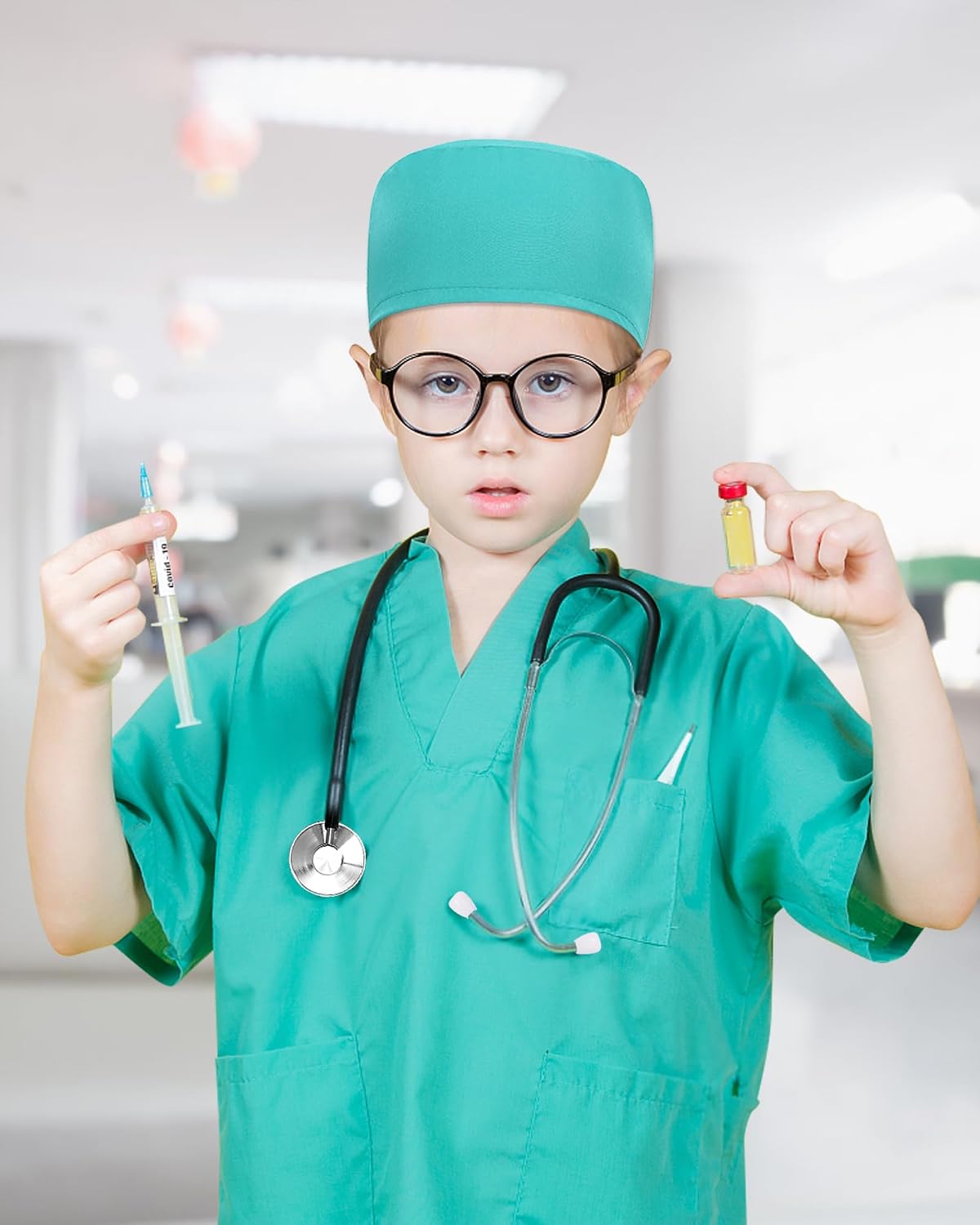 Detalle 2 de ICECUTE Kids' Doctor Scrubs Costume, 7-Piece Set with Working Stethoscope