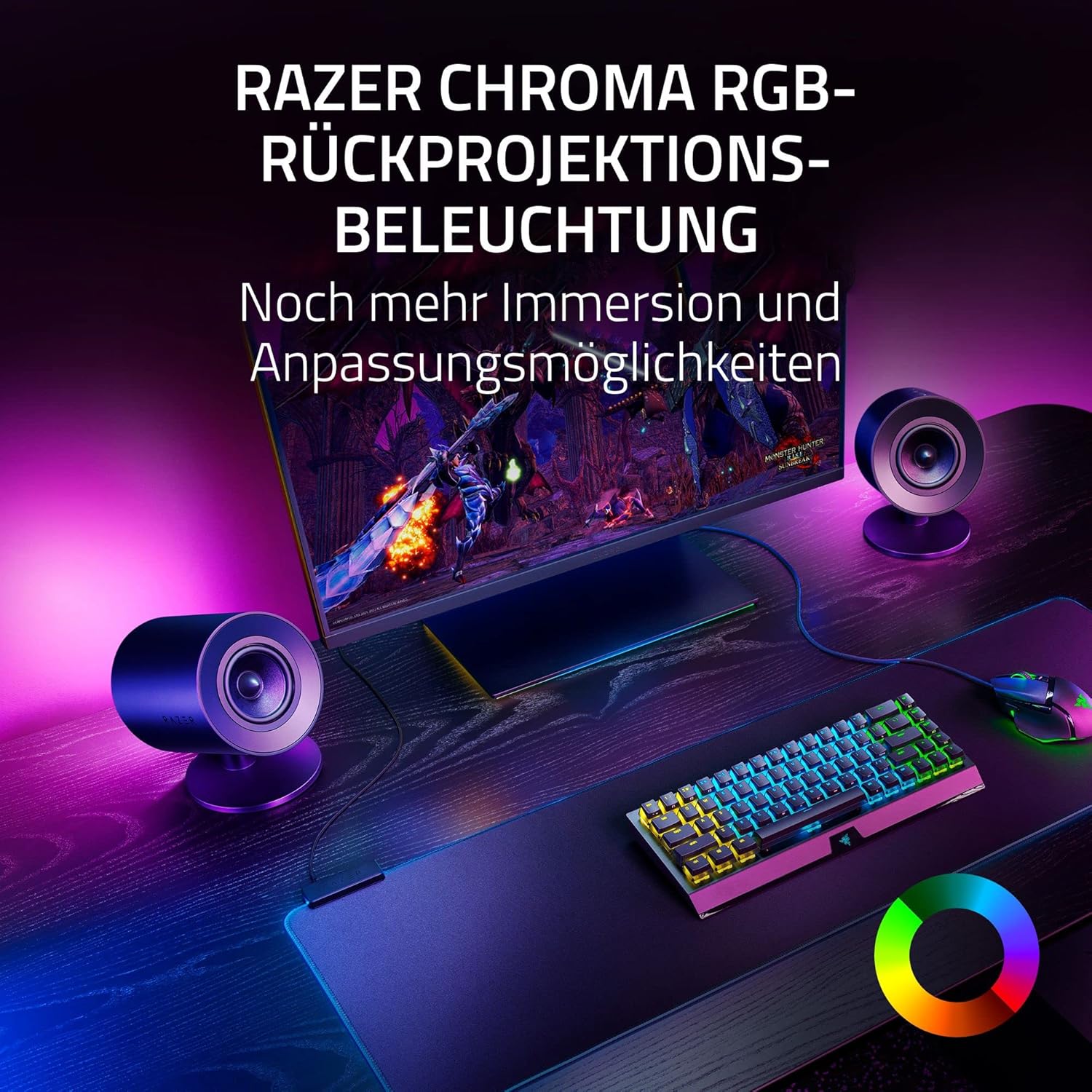 Thumbnail 4 de Razer Nommo V2 2.1 Gaming-Lautsprecher mit THX Spatial Audio, kabelgebundenem Subwoofer und Chroma RGB (schwarz)