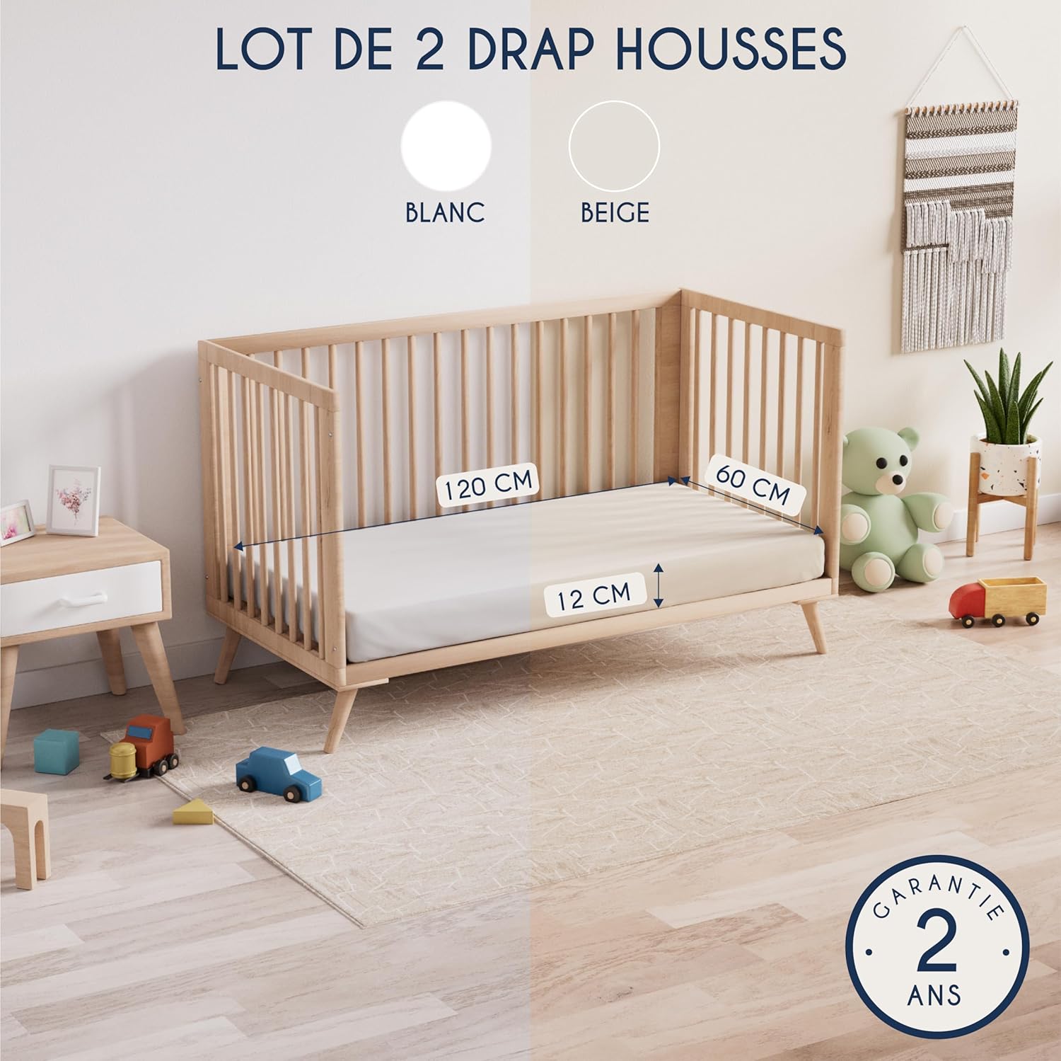 Detalle de Dreamzie Drap Housse 60x120 cm (x2) en coton jersey 145 gsm – Oeko-Tex