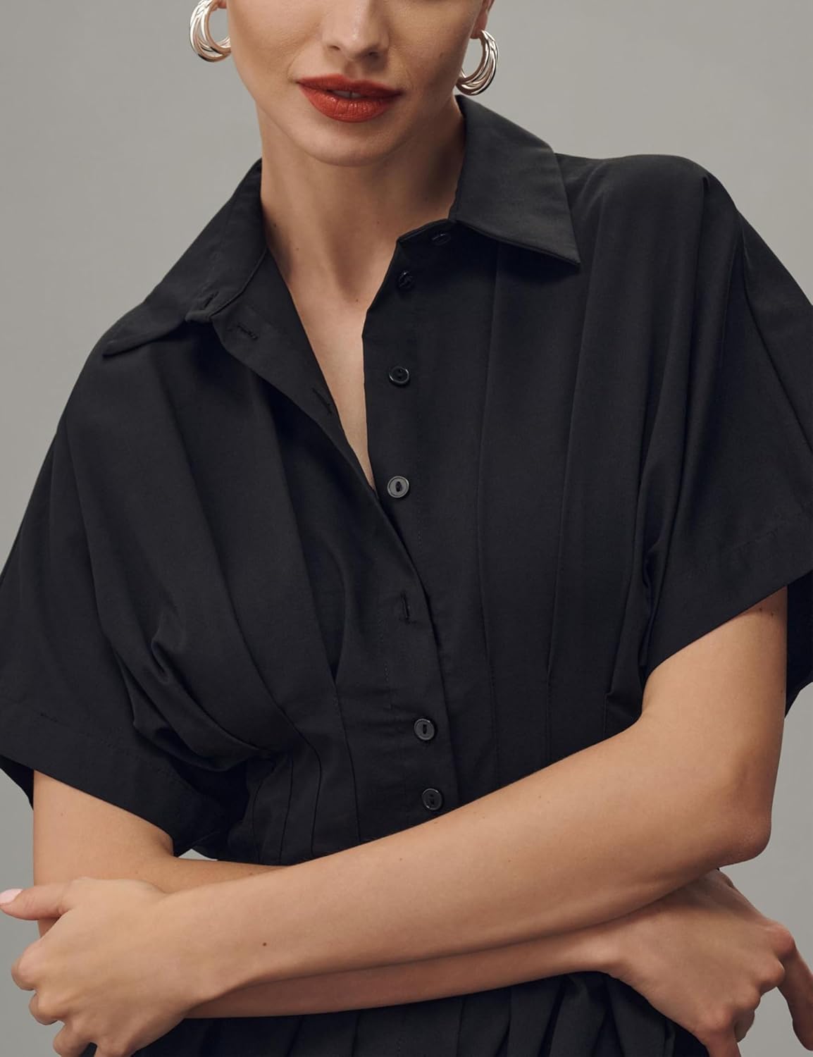 Thumbnail 3 de Yeokou Shirt Dress for Women: Summer Casual Pleated Maxi with Pockets