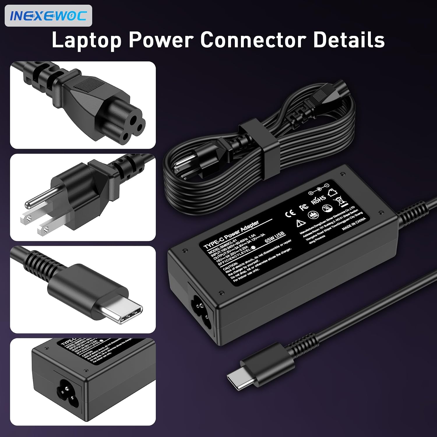 Detalle 2 de INEXEWOC USB-C Laptop Charger 65W