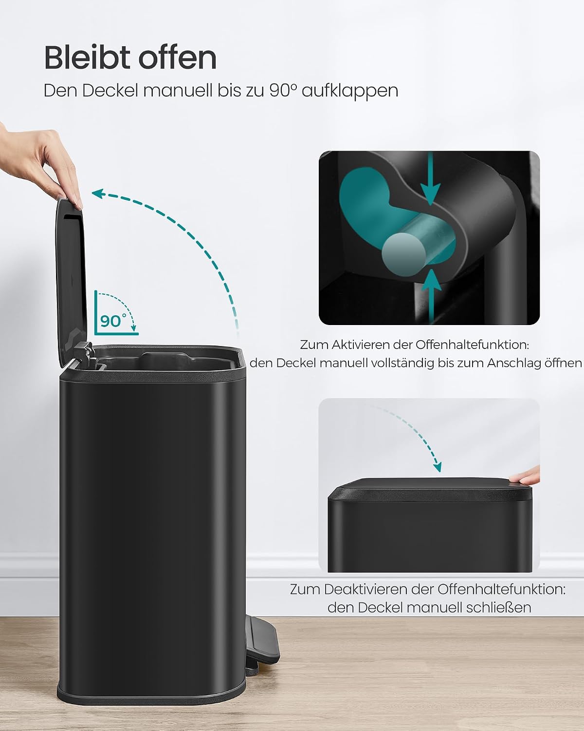 Thumbnail 6 de SONGMICS Mülleimer Küche 20 Liter mit Deckel, Treteimer aus Stahl, Softclose, Inneneimer – tintenschwarz (LTB542B02)