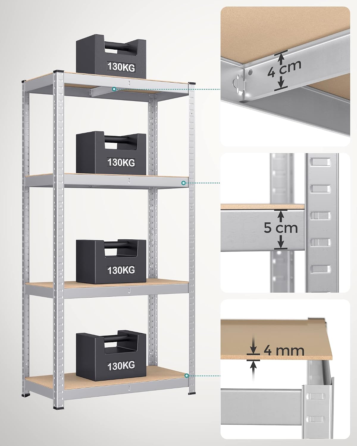 Thumbnail 3 de SONGMICS 4-Tier Shelving Units (Set of 2) – Boltless Steel Racking for Garage and Workshop