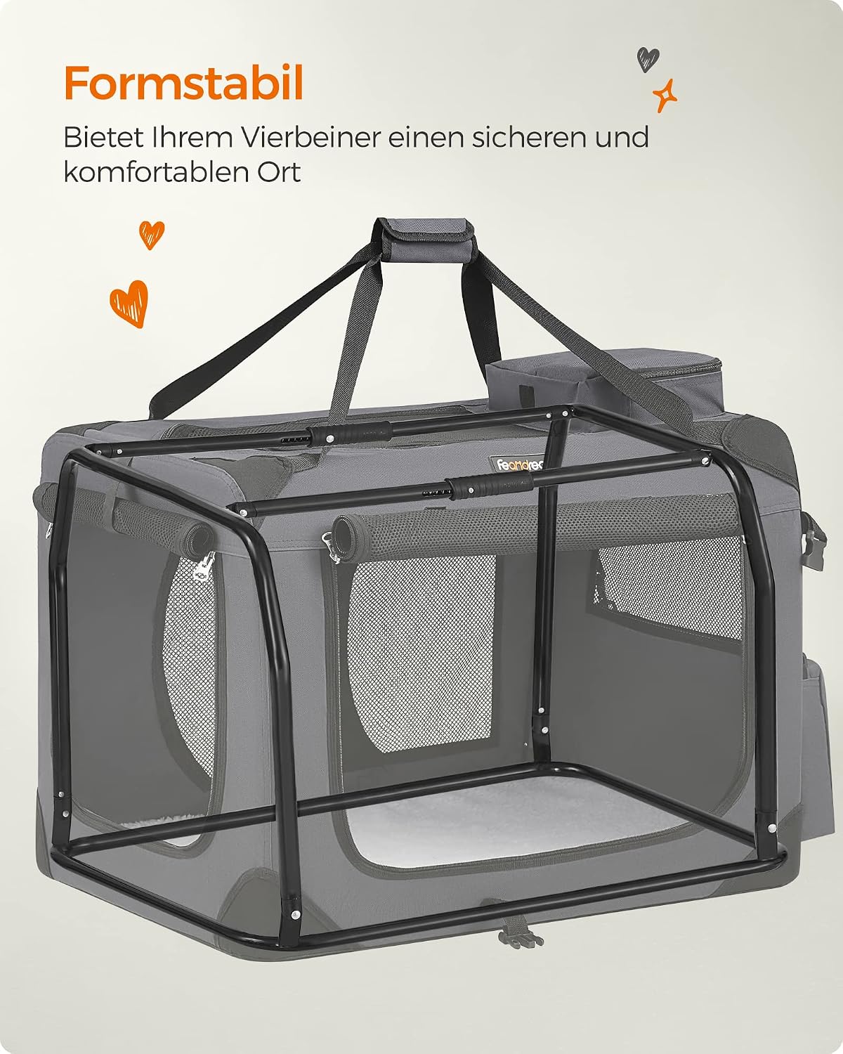 Thumbnail 6 de Feandrea faltbare Hundebox L 70 x 52 x 52 cm – Transportbox aus Oxford-Gewebe, atmungsaktiv mit Metallrahmen