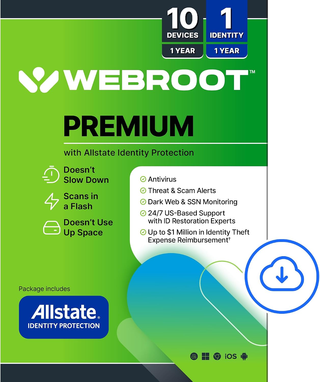 Detalle de Webroot Premium 2026 with Allstate Identity Protection, 10 Devices, 1 Year